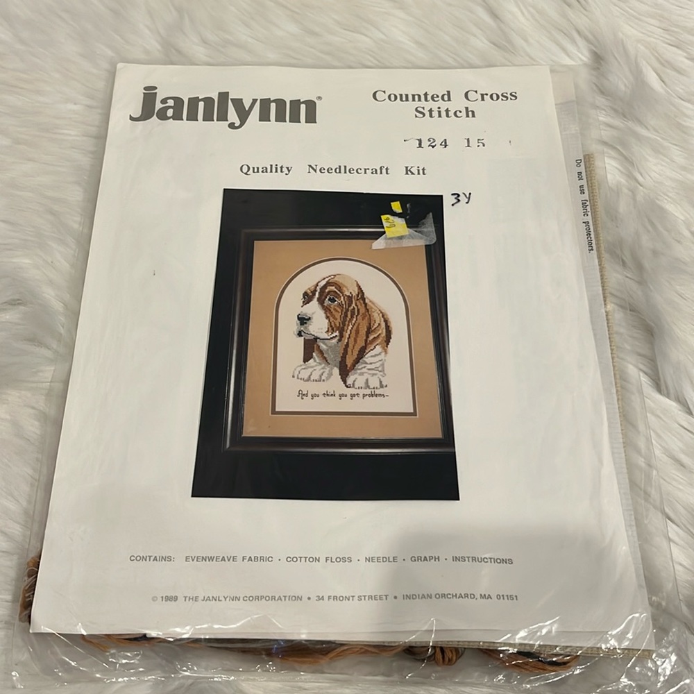 Vintage 1989 Basset Hound Counted Cross Stitch Kit Janlynn #12415 New